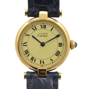 CARTIER カルティエ マストヴァンドーム GP/革 クォーツ アイボリー文字盤 レディース腕時計 ヴィンテージ【中古】