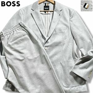 未使用級/3Lサイズ●現行タグ ヒューゴ ボス セットアップ ジャージ風 スーツ HUGO BOSS パンツ テーラード ストレッチ ピンバッジ XXL 54