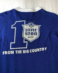 レーヨン●50s 60s Hanesport vintage LONE STAR BEER Rayon ヘインズ ビンテージ Tシャツ L 青×白 ローンスタービール 50年代 USA製