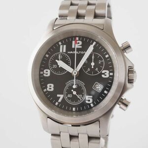 【ジャンク】 ハミルトン 3832 クロノグラフ クォーツ ブラック文字盤 デイト メンズ腕時計 Hamilton
