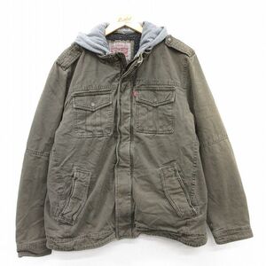 L/古着 リーバイス Levis 長袖 ジャケット パーカー メンズ 大きいサイズ コットン 濃緑 グリーン 内側ボア spe 25jan23 中古 アウター ジ