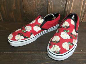 ★VANS バンズ US企画 slip on スリッポン 赤 バラ 薔薇 フラワー 27.5cm 極美品 Used 検 SK8 ハーフキャブ オールドスクール