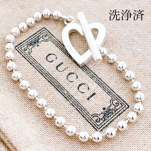 洗浄済＊グッチ GUCCI 925 ハート ブレスレット シルバー OT169 アクセサリー レディース ボールチェーン