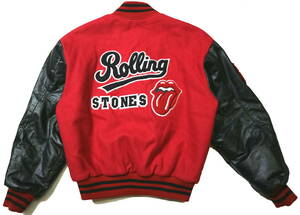 程度良好！◆米国製 ROLLING STONES ローリングストーンズ RS9798 袖革スタジャン◆US Mサイズ（Lサイズ相当：身長179-181センチ位）