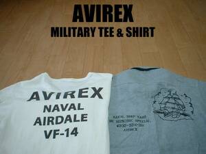 即戦力2着セットAVIREX大人気ジップポケットTシャツ&ステンシルプリントミリタリーシャンブレーシャツL正規アビレックスMA-1CWU-45PB-15