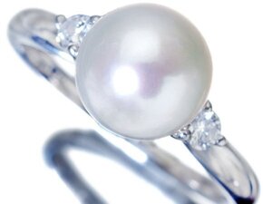 1円～【ジュエリー極】綺麗な艶と照り！良質アコヤ真珠8.5ｍｍ珠＆ダイヤモンド0.13ct 高級Pt900リング w4718vv【送料無料】