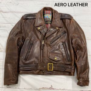 Y25◇ AERO LEATHER エアロレザー Horsehide ホースハイド ライダースジャケット 40 ブラウン系 馬革 メンズ 古着