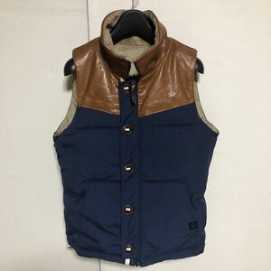 FACTOTUM ファクトタム リバーシブル ノースリーブ ダウン ジャケット ベスト 紺+茶×べージュ size44 美品 管理C862