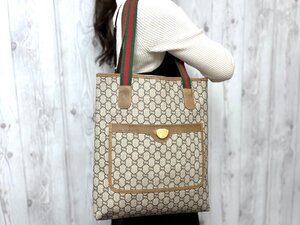 極美品 GUCCI グッチ オールドグッチ シェリーライン GGプラス トートバッグ ショルダーバッグ バッグ レザー×キャンバス 茶系 A4可 80248