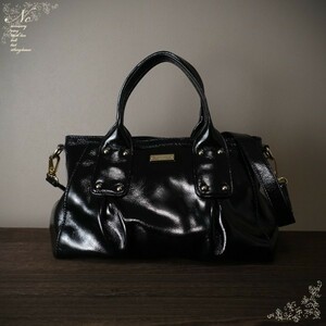 値下☆USED*Kate Spade/ケイトスペード/2wayエナメルハンド/ショルダーバッグ/ブラック/黒色/シック/上品/カジュアル/マチ広め通勤