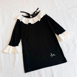 おしゃれ大人かわいいUnited Arrows×LUDLOWユナイテッドアローズ ラドロー カットソートップス白ホワイト黒ブラック フリル長袖ブラウス★