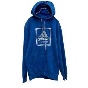 adidas ロゴスウェット パーカー M ブルー アディダス プルオーバー 裏起毛 古着卸 アメリカ仕入 a605-7859