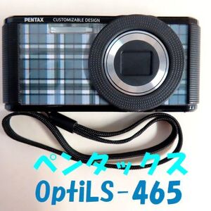 ●　定⑫127　ペンタックス チェック柄　optio LS 465 デジカメ　PENTAX 　コンパクトデジタルカメラ　ジャンク品　　ブラック