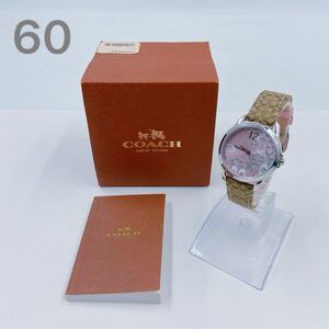 1F077【動作品】COACH コーチ 腕時計 時計 CA.13.7.14.0647 レディース クォーツ ピンク文字盤 元箱付 