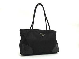 1円 PRADA プラダ テスートナイロン×レザー ショルダーバッグ トートバッグ 肩掛け レディース ブラック系 FB9548