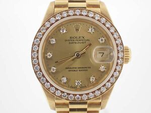 ROLEX 69138 DATEJUST 18K 750 約77.1g E番 10P ダイヤベゼル ロレックス デイトジャスト 金無垢 腕時計 自動巻き レディース 稼動品