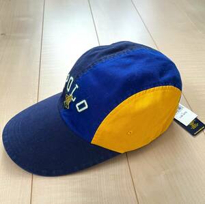 レア 新品 未使用 POLO RALPH LAUREN WINGFOOT ロングビル CAP 青黄 L/XL 1992 1993 P-WING STADIUM ヴィンテージ RL POLO SPORT 