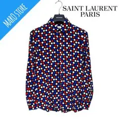 【超美品】SAINT LAURENT ドット プリントシルク シャツ 水玉 総柄