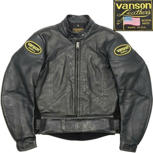 希少パンチングボディ◆VANSON◆38Mアメリカ製レザーライダースジャケット黒メンズ本革バンソン本皮シングルUSA製ライディング革ジャン 776