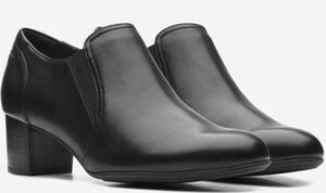 送料無料 Clarks 25.5cm パンプス ブラック レザー ヒール サイドゴア ローファー オフィス ヒール ドレス フォーマル スニーカー RRR212