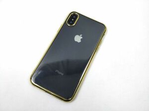 iPhone X用 クリアケース ソフトカバー TPU 透明 電解メタル 電着 高品質 ゴールド