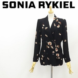 ◆SONIA RYKIEL ソニアリキエル 花柄 ダブル ジャケット 黒 ブラック