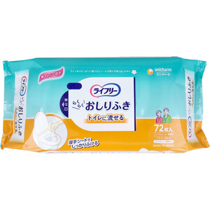 【まとめ買う】ライフリー らくらくおしりふき トイレに流せる 72枚入×6個セット