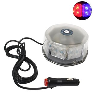 拡散レンズ LEDランプ 強力マグネット式 32LED 12V 24V [ 赤×青 ] シガー 電源 警告灯 非常灯 回転灯 作業灯 トラック 大型車 船 船舶