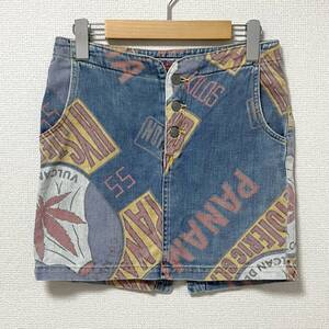 90s 00s HYSTERIC GLAMOUR デニム ロゴ 総柄 タイト ミニ スカート ヒステリックグラマー Y2K VINTAGE archive 4080014