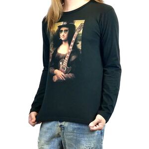 新品 モナリザ スラッシュ ガンズ ギター ギタリスト パロディ アート ロンT 長袖 Tシャツ XS S M L XL ビッグ オーバー サイズ XXL~4XL 可