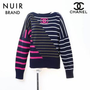 シャネル CHANEL ニット ココマーク ボーダー カシミヤ ネイビー