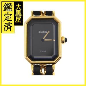 CHANEL シャネル 腕時計 プルミエールL H0001 ゴールドメッキ/革 ブラック文字盤 Lサイズ クオーツ【472】SJ