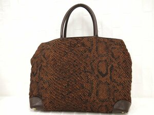 ◆美品◆BOTTEGA VENETA ボッテガ ヴェネタ◆パイソン柄◆ナイロン カーフ レザー 本革◆トート バッグ◆ブラウン系 ゴールド金具◆A8418