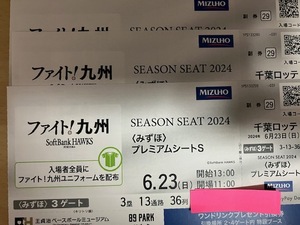 6月23日（日）みずほプレミアムシートS　通路側から３連席 福岡ソフトバンクホークス VS 千葉ロッテ　PayPayドーム　ファイト！九州デー