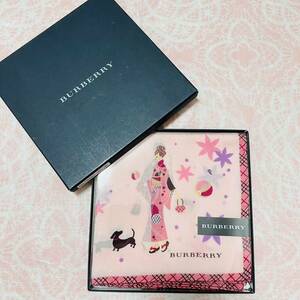 【希少】新品/BURBERRY/女の子/大判ハンカチ/正規品/綿100%/未使用/匿名発送/バーバリー/ノバチェック/女性/スカーフ/浴衣/花火/ピンク/箱