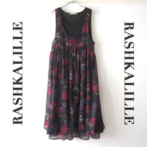 美品　RASHKALILLE★　花柄プリント　ノースリーブ　ロングワンピース