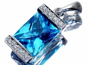 1円～【ジュエリー極】夏の煌き！大粒良質天然ブルートパーズ3.90ct＆ダイヤモンド0.06ct 高級K18WGペンダントヘッド k8698vk【送料無料】