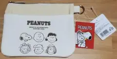 PEANUTS スヌーピー 帆布フラットポーチ ベージュ