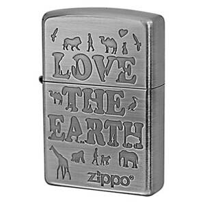 Zippo ジッポライター アニマル シルエット 世界平和 ニッケルメッキ 古美 LOVE THE EARTH MTB16J 2LE-BN メール便可