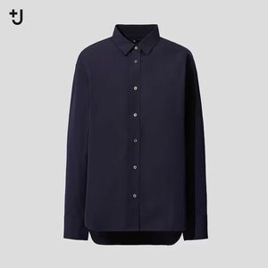 21SS ＋J UNIQLO ジルサンダー ユニクロ スーピマコットン オーバーサイズ シャツ 長袖 S 紺 ネイビー 231 436191