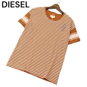 DIESEL ディーゼル 春夏 ロゴ★ 袖切替 半袖 クルーネック ボーダー カットソー Tシャツ Sz.M　メンズ　A4T05183_5#D