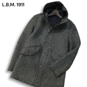 【美品】L.B.M. 1911 ルビアム エルビーエム1911 秋冬★ ウール混 ツイード フーデッド コート Sz.44 メンズ グレー 伊製　I5T00078_1#N