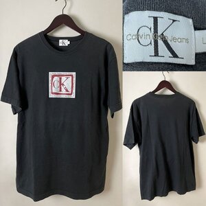 ★【国内正規品 並品 USED 日本製】Calvin Klein Jeans カルバンクライン ジーンズ クルーネック メンズ ロゴ Tシャツ サイズL ブラック