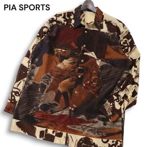 PIA SPORTS ピアスポーツ 通年 ナポレオン 絵画 総柄★ 長袖 ビッグシルエット シャツ Sz.Ⅳ 4　メンズ 日本製 ライカ　I4T03528_A#C