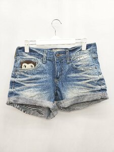 ◇ LOLITA JEANS フクロウ デザイン ロールアップ デニム ショートパンツ サイズS インディゴ レディース P