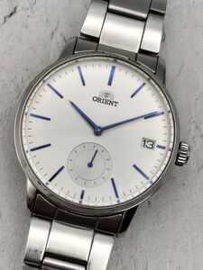 U384 1円～ 不動品 オリエント ORIENT VL58-UAA0 スモセコ デイト クオーツ 腕時計 シルバー文字盤 ステンレス メンズ