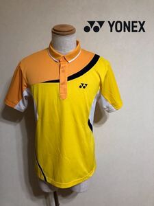 【美品】 YONEX ヨネックス バドミントン テニス ウェア トップス 切替し ドライ ポロシャツ サイズL 半袖 イエロー 日本製