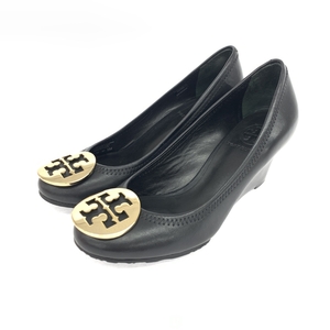 ◆TORYBURCH トリーバーチ パンプス 5M◆ ブラック ウェッジソール/ゴールドロゴ金具 レディース 靴 シューズ shoes