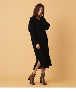 AZUL by MOUSSY アズールバイマウジー ケーブル編み ロングニットワンピース ブラック 黒