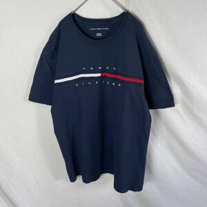 TOMMY HILFIGER 半袖プリントTシャツ　古着　XLサイズ　ネイビー　